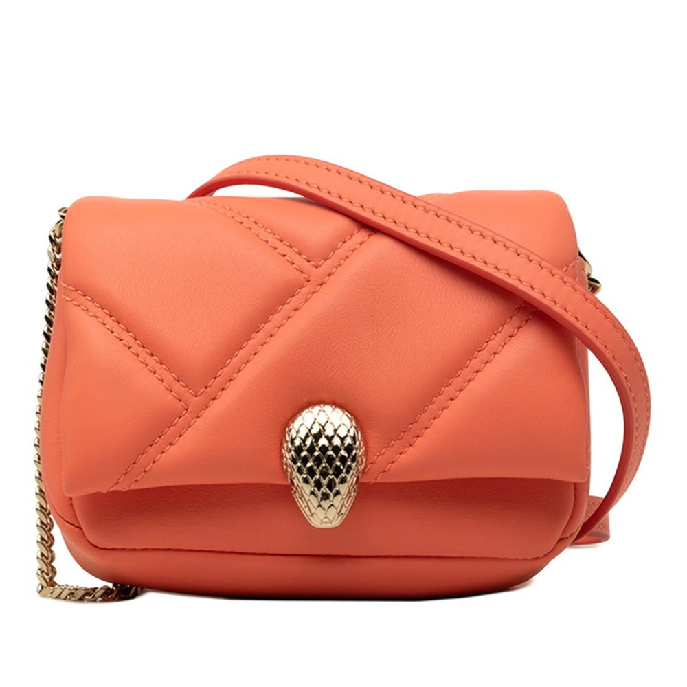 BVLGARI Serpenti Cabochon Micro Bag, Crossbody Chain Shoulder Pouch, Coral Or...